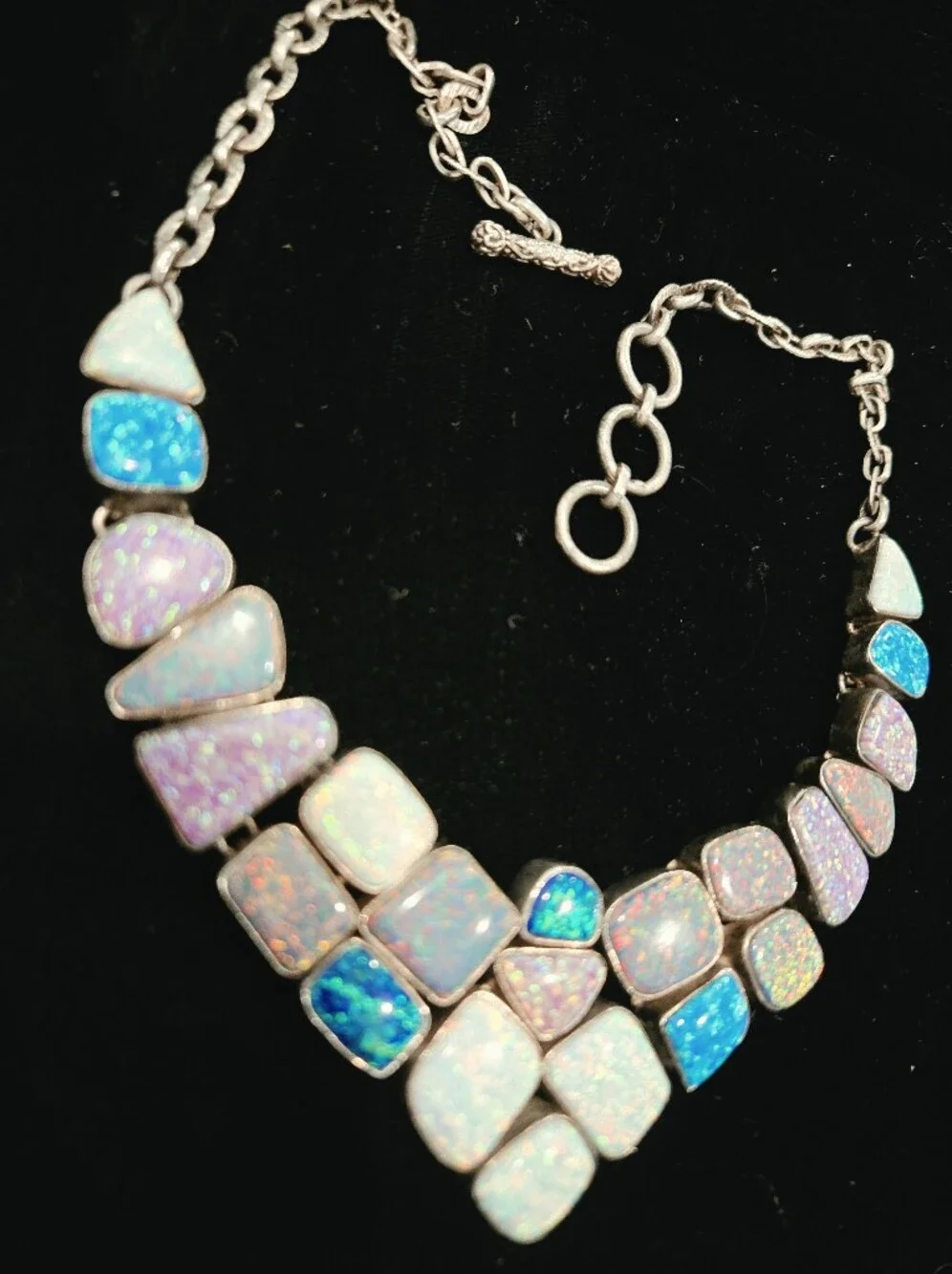 Vintage Artisan Sterling Silver Multicolor Statement Necklace 18